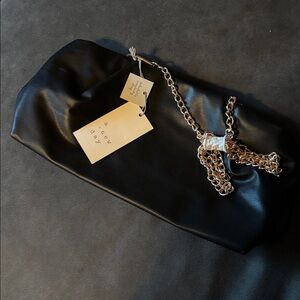 a new day Black Faux-Leather Clutch with Gold Chain Strap